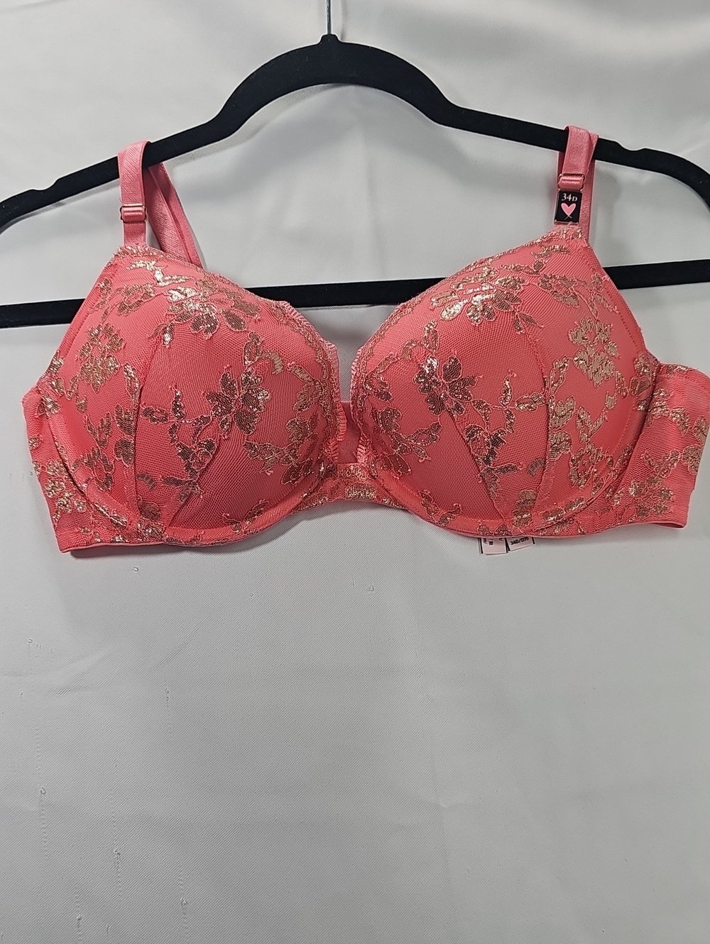 Victoria's Secret Coral and Metallic Gold Lace Bra